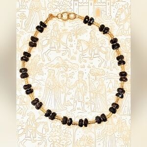 Large Garnet Heavy Wheel Stones For Earthy Look In Gold Plated Necklace